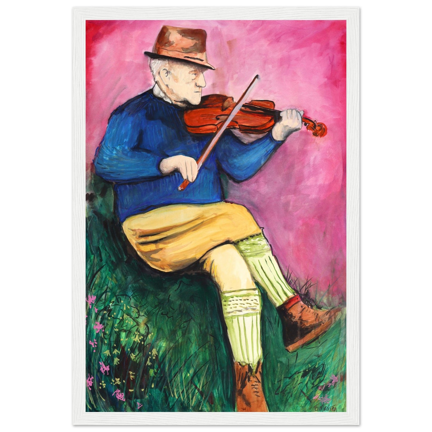 Capture the essence of Irish folklore and musical heritage with our Micky McIlhatton "King of the Glens" framed fine art print. This poignant piece pays homage to the renowned fiddle player, storyteller, and Poitín maker from Glenravel, County Antrim. The rich details of the artwork bring to life the spirit of a true Irish legend.