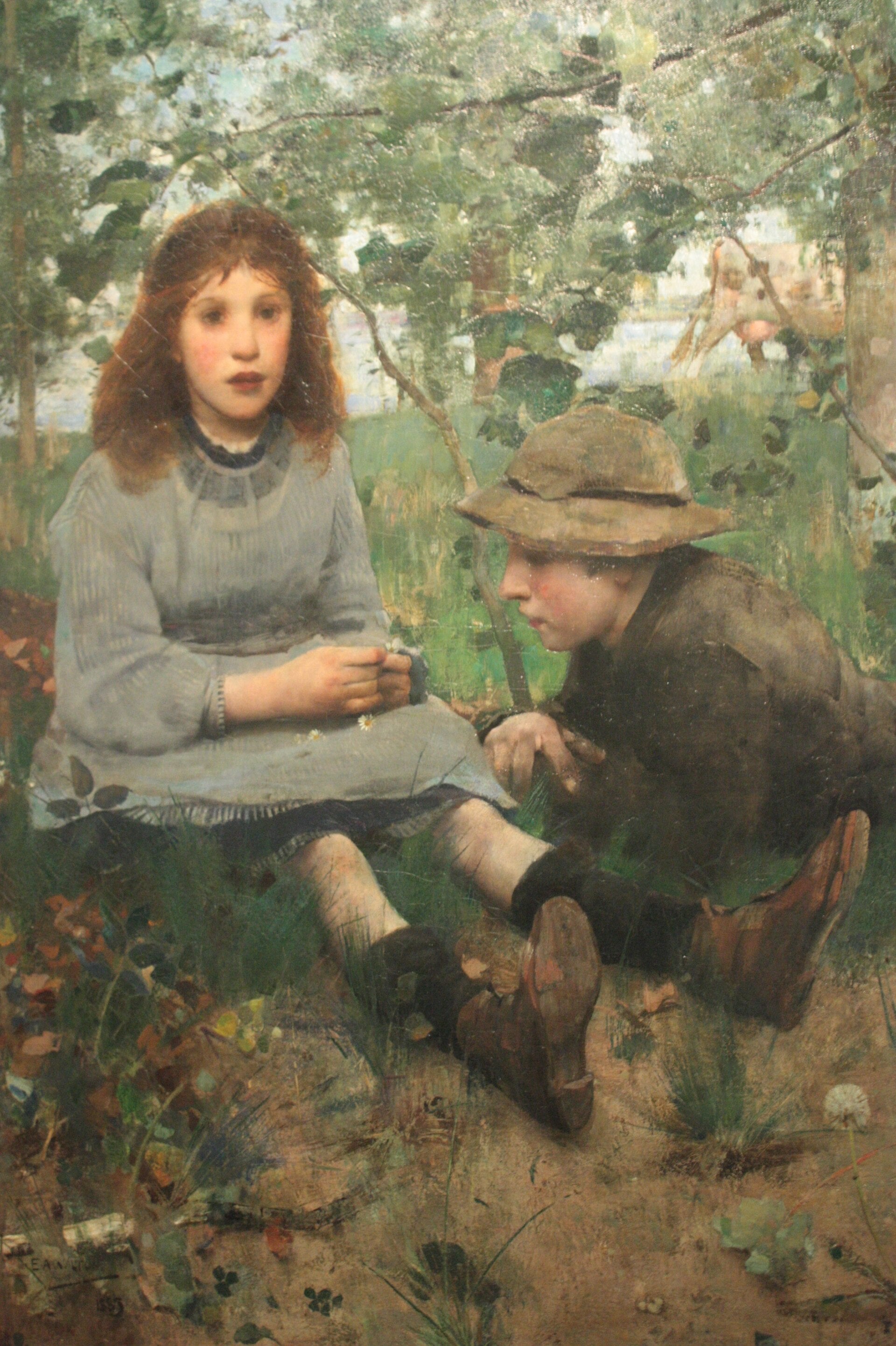 A Daydream by E. A. Walton, 1885 — a girl sitting in long grass, distracted