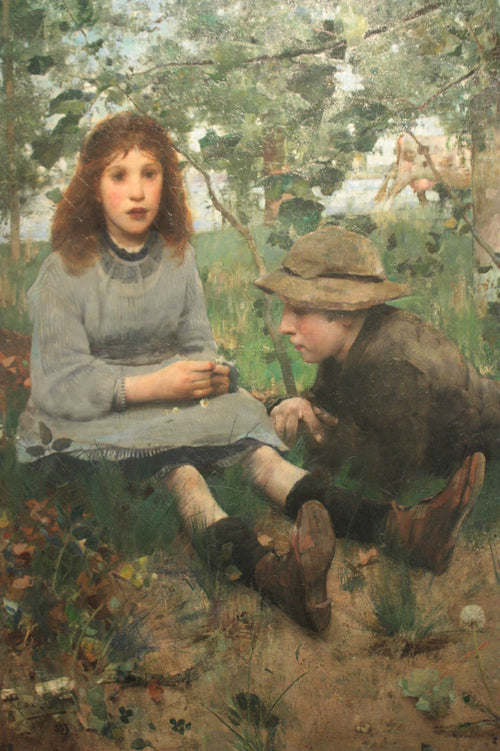 A Daydream by E. A. Walton, 1885 — a girl sitting in long grass, distracted