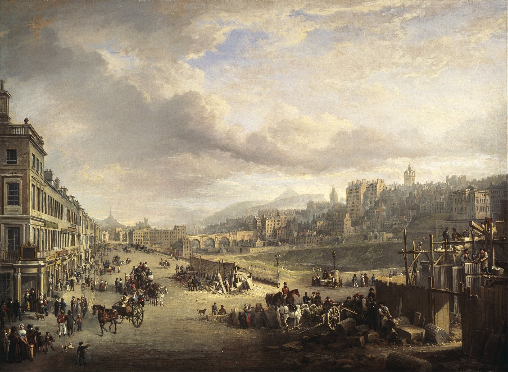 Princes Street, Edinburgh in 1825 with the Royal Institution under construction, painted by Alexander Nasmyth