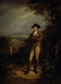 Robert Burns painted by Alexander Nasmyth in 1787, the poet in a dark coat against a landscape