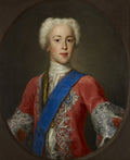 Prince Charles Edward Stuart by Antonio David — an oval portrait of a young man in a powdered wig, a red coat and a blue sash