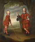 Sir James and Sir Alexander Macdonald as boys in red tartan with golf clubs, about 1749, attributed to William Mosman