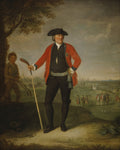 William Inglis in a red coat holding a golf club on Leith Links, painted by David Allan