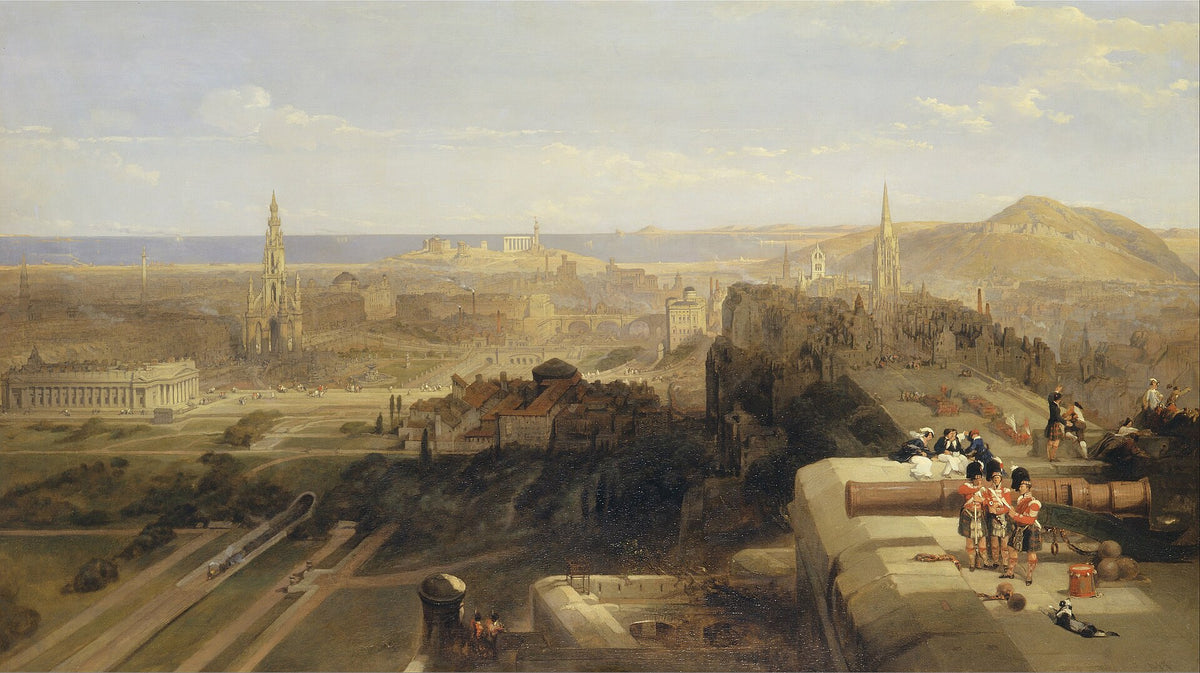 Edinburgh seen east from the castle ramparts towards the Firth of Forth, painted by David Roberts