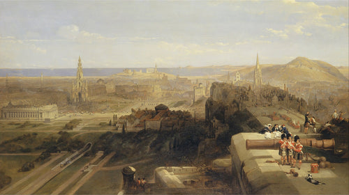 Edinburgh seen east from the castle ramparts towards the Firth of Forth, painted by David Roberts