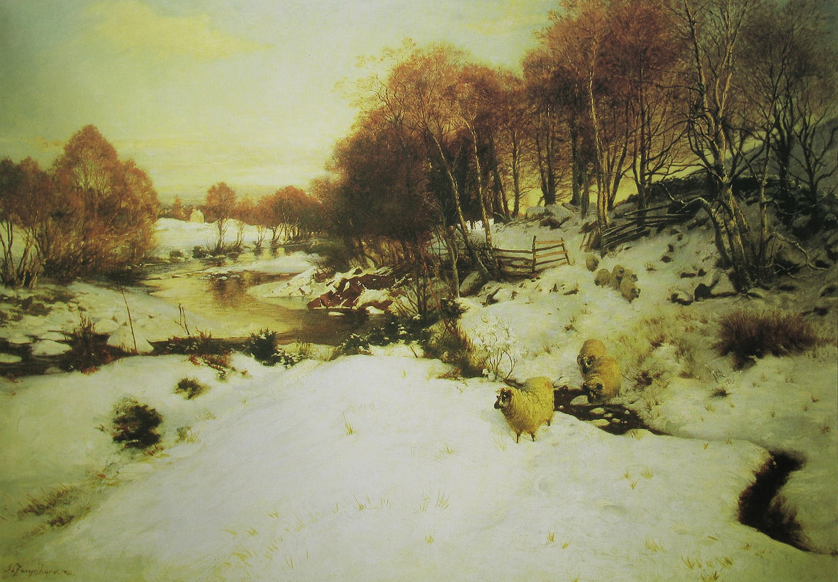 Evening, Finzean by Joseph Farquharson — sheep in snow at dusk on the Aberdeenshire estate