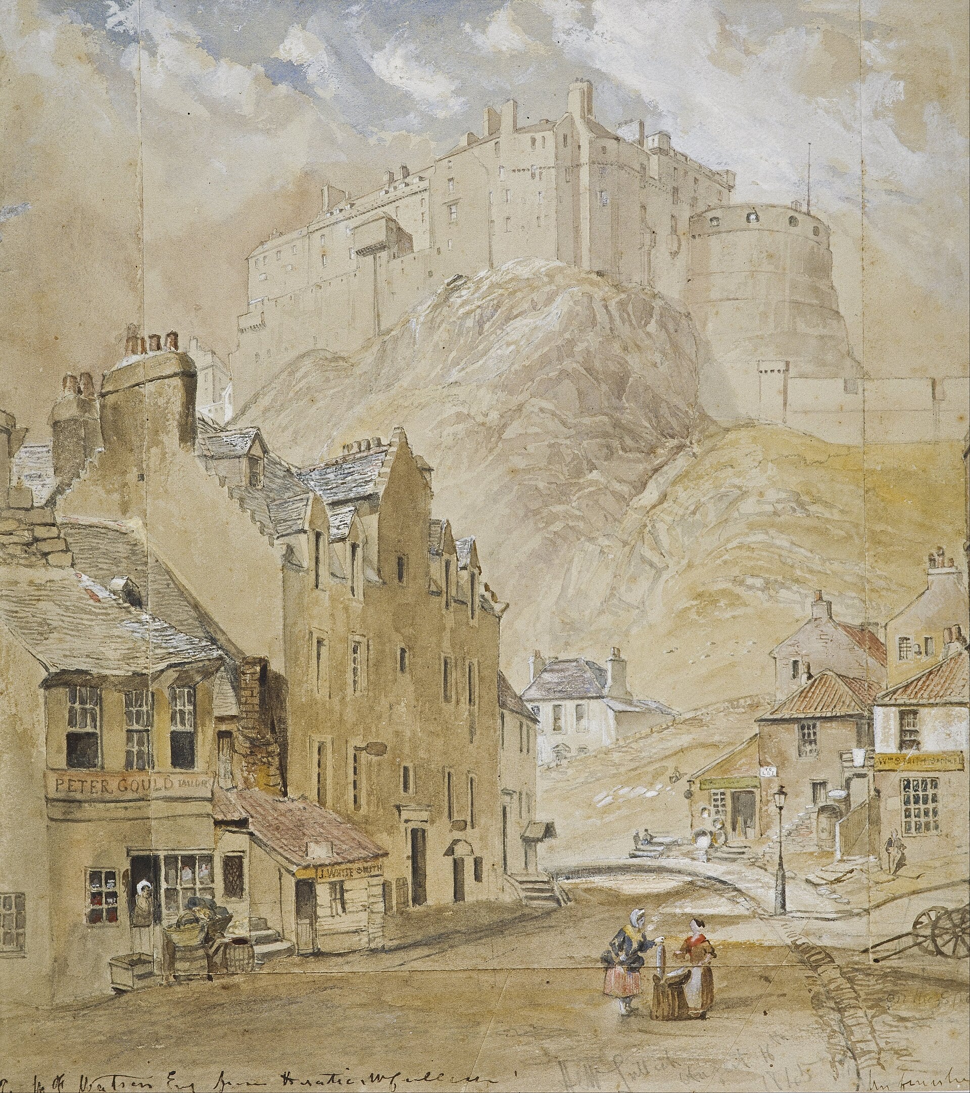 Edinburgh Castle seen from the foot of the Vennel, painted by Horatio McCulloch in 1845