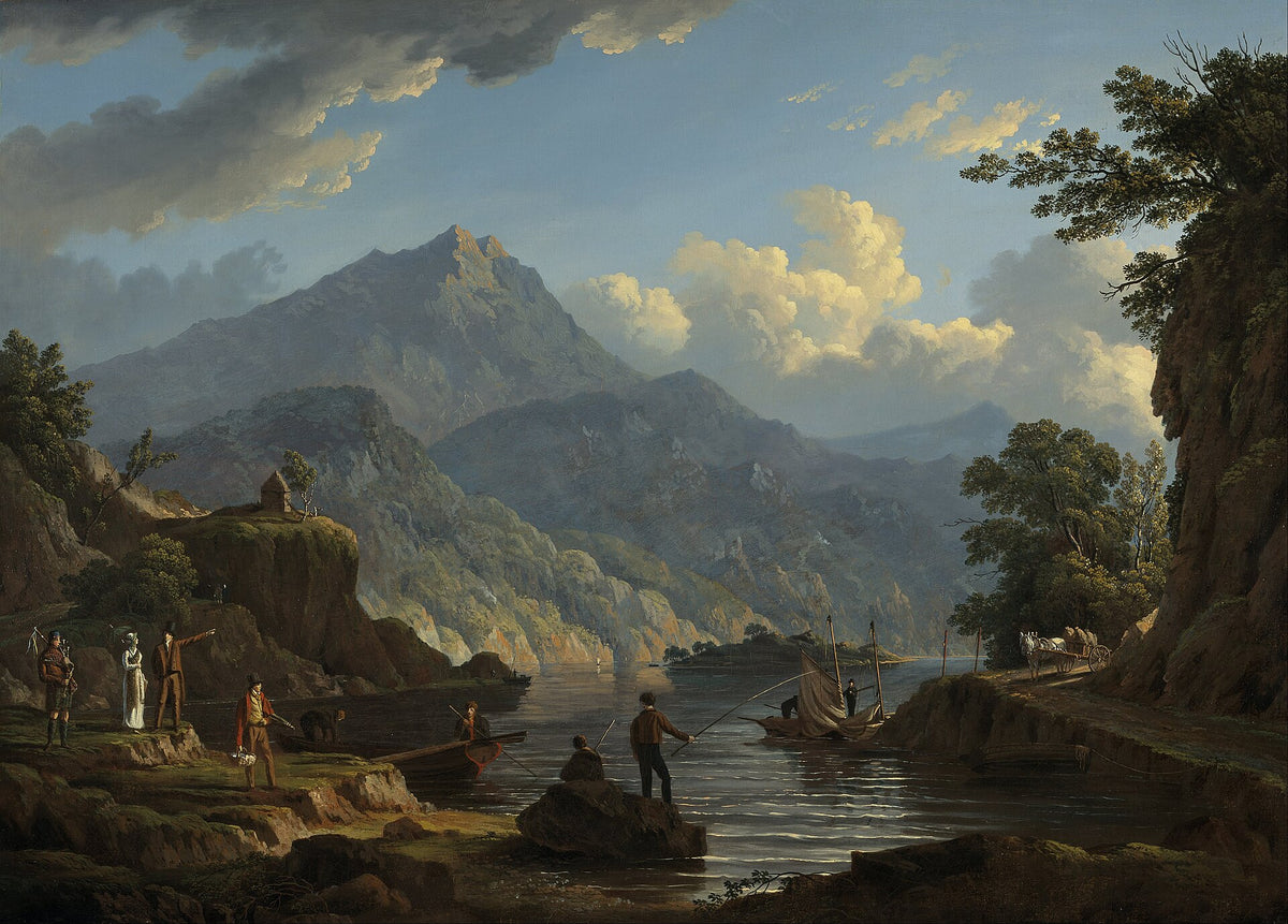 A party of tourists on the shore of Loch Katrine in the Trossachs, painted by John Knox about 1820