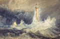 The Bell Rock Lighthouse in a storm with waves breaking against it, watercolour by J. M. W. Turner, 1819