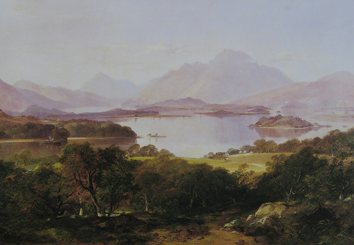 Loch Lomond and Ben Lomond under a bright sky, oil painting by Horatio McCulloch