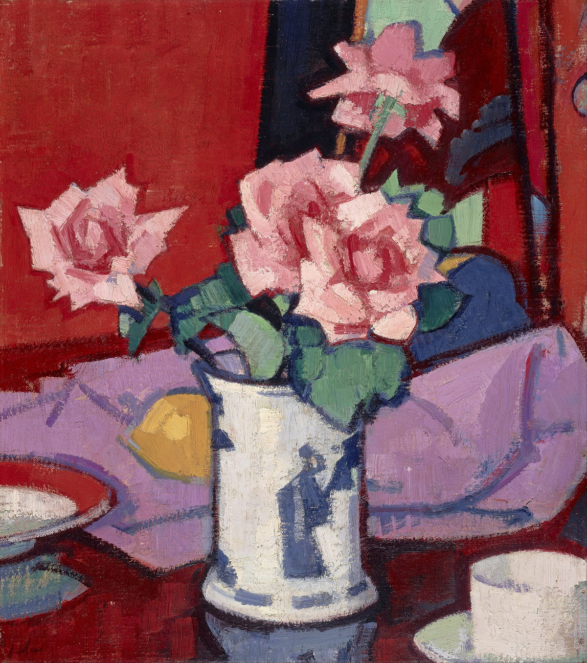 Pink Roses, Chinese Vase by S. J. Peploe — roses in a blue and white vase
