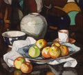 Still life of apples and a jar by S. J. Peploe, painted in flat planes of colour