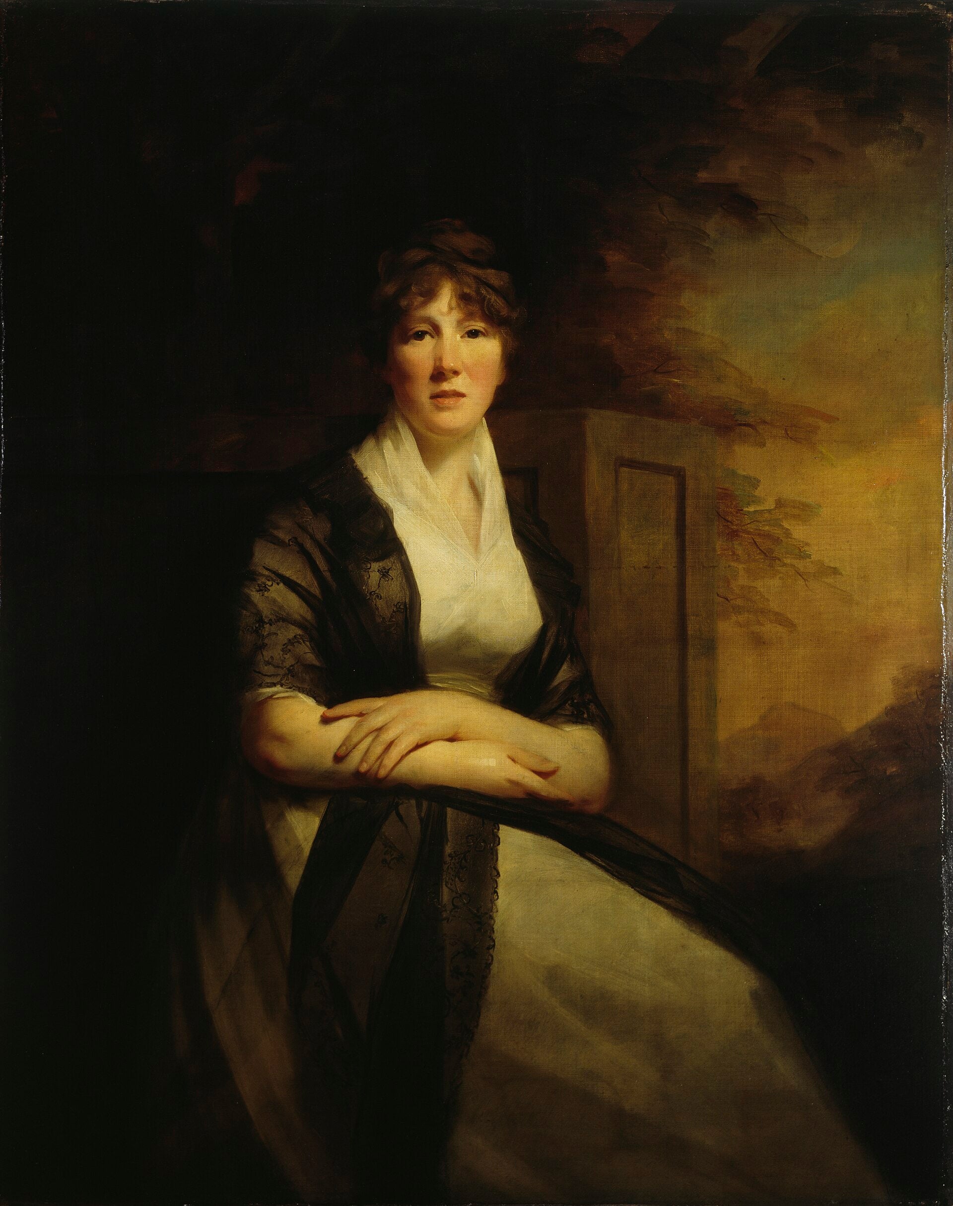 Lady Anne Torphichen in white against a dark ground, painted by Henry Raeburn