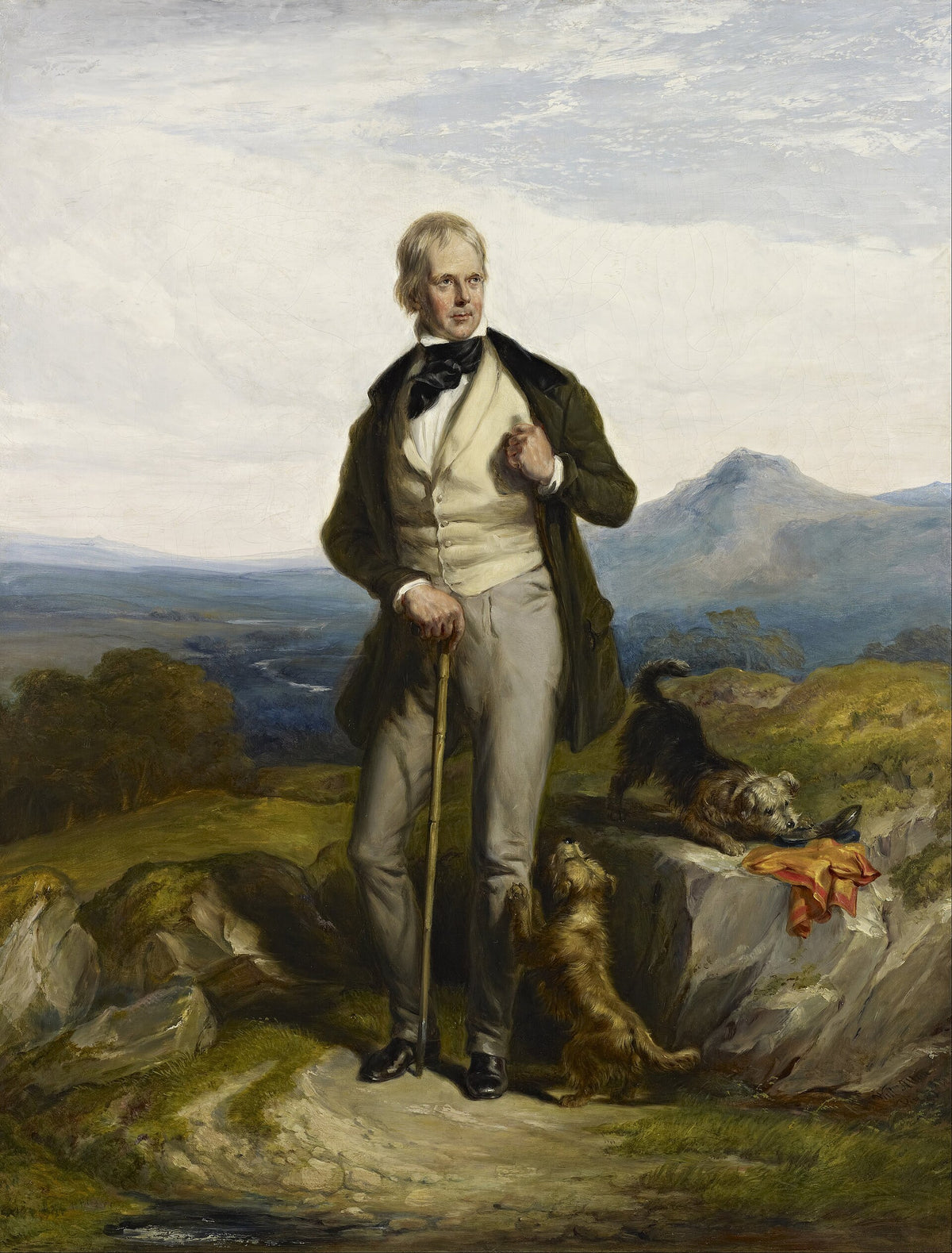 Sir Walter Scott seated in his study at Abbotsford with his dog, painted by Sir William Allan in 1831
