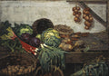 A market stall piled with cabbages, leeks, turnips and rhubarb, The Vegetable Stall by W. Y. MacGregor, 1884