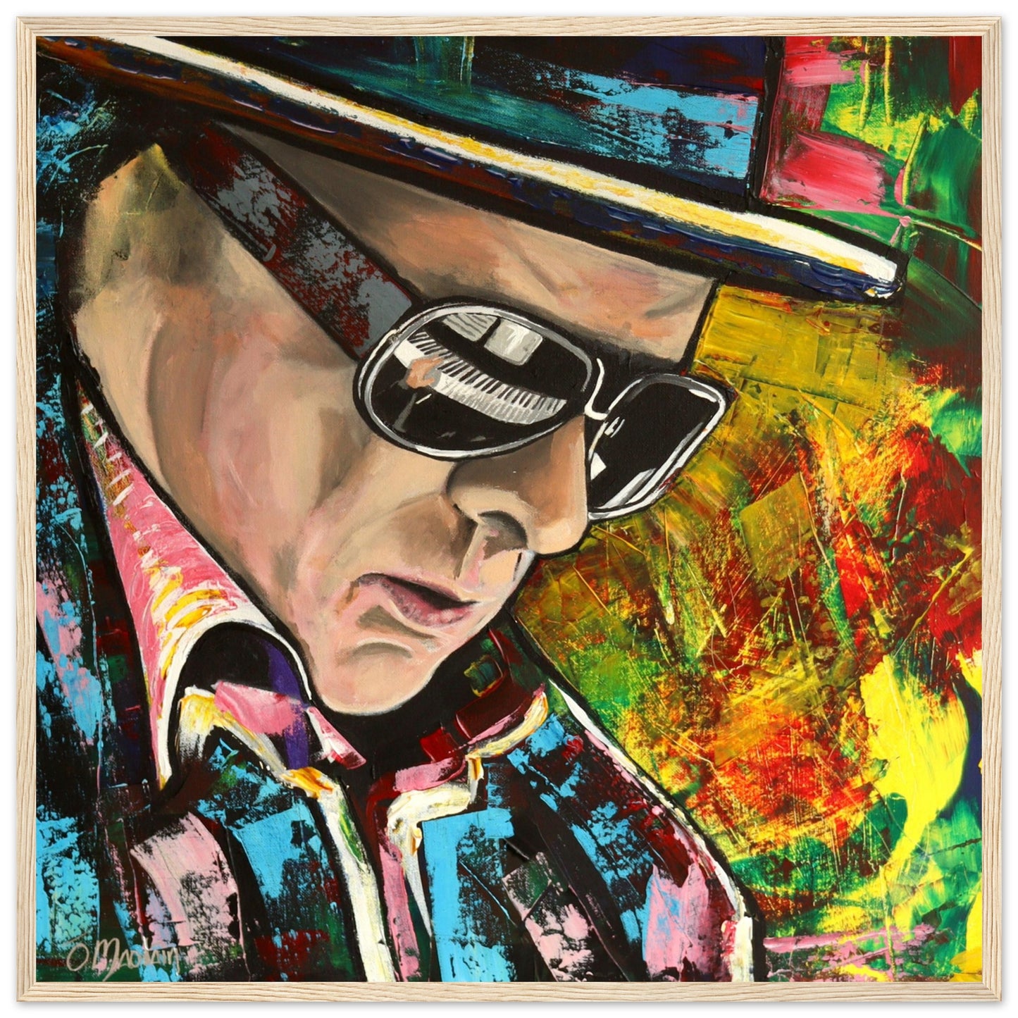 Van Morrison portrait art print by Irish Artist Mullan. Reflects his musical genius & poetic spirit. Tribute to Morrison's legacy, ideal for music & art enthusiasts.