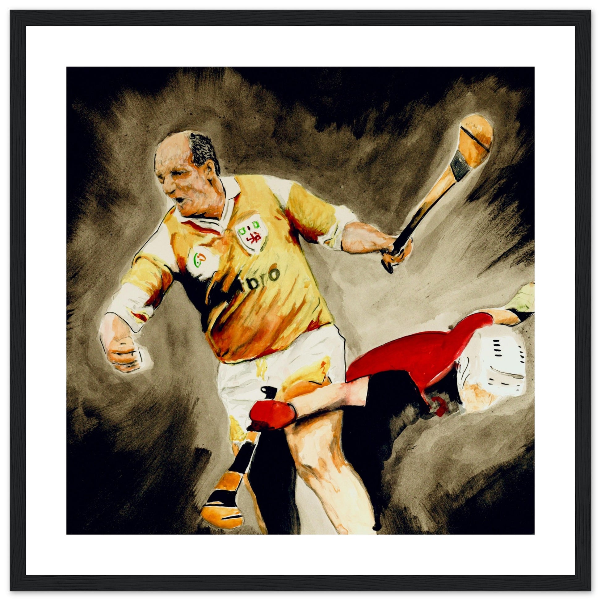 Terence "Sambo" McNaughton framed art print, a captivating tribute to the spirit of GAA sportsmanship and passion for Antrim hurling.