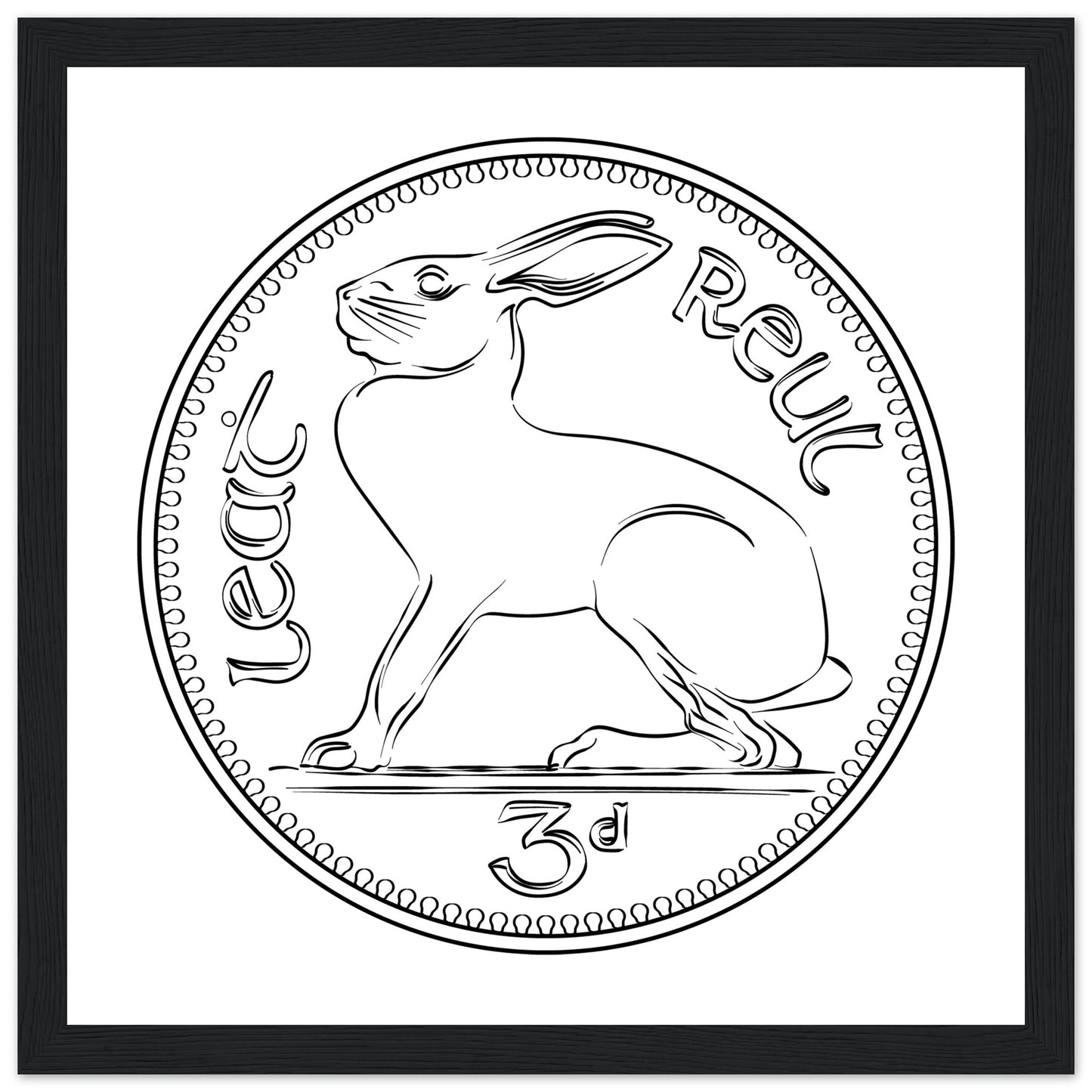 Old Threepence Coin Irish Hare Print