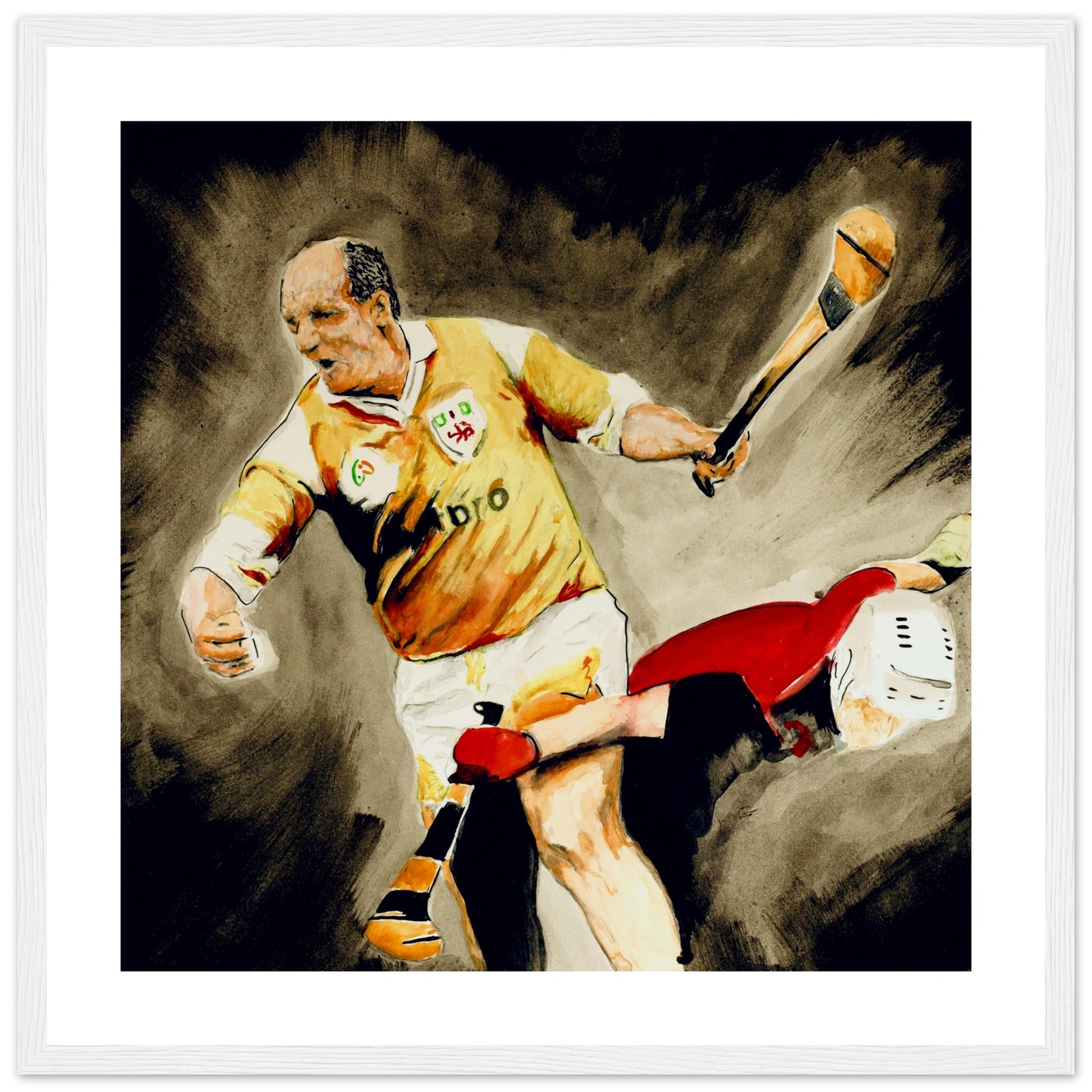 Terence "Sambo" McNaughton framed art print, a captivating tribute to the spirit of GAA sportsmanship and passion for Antrim hurling.