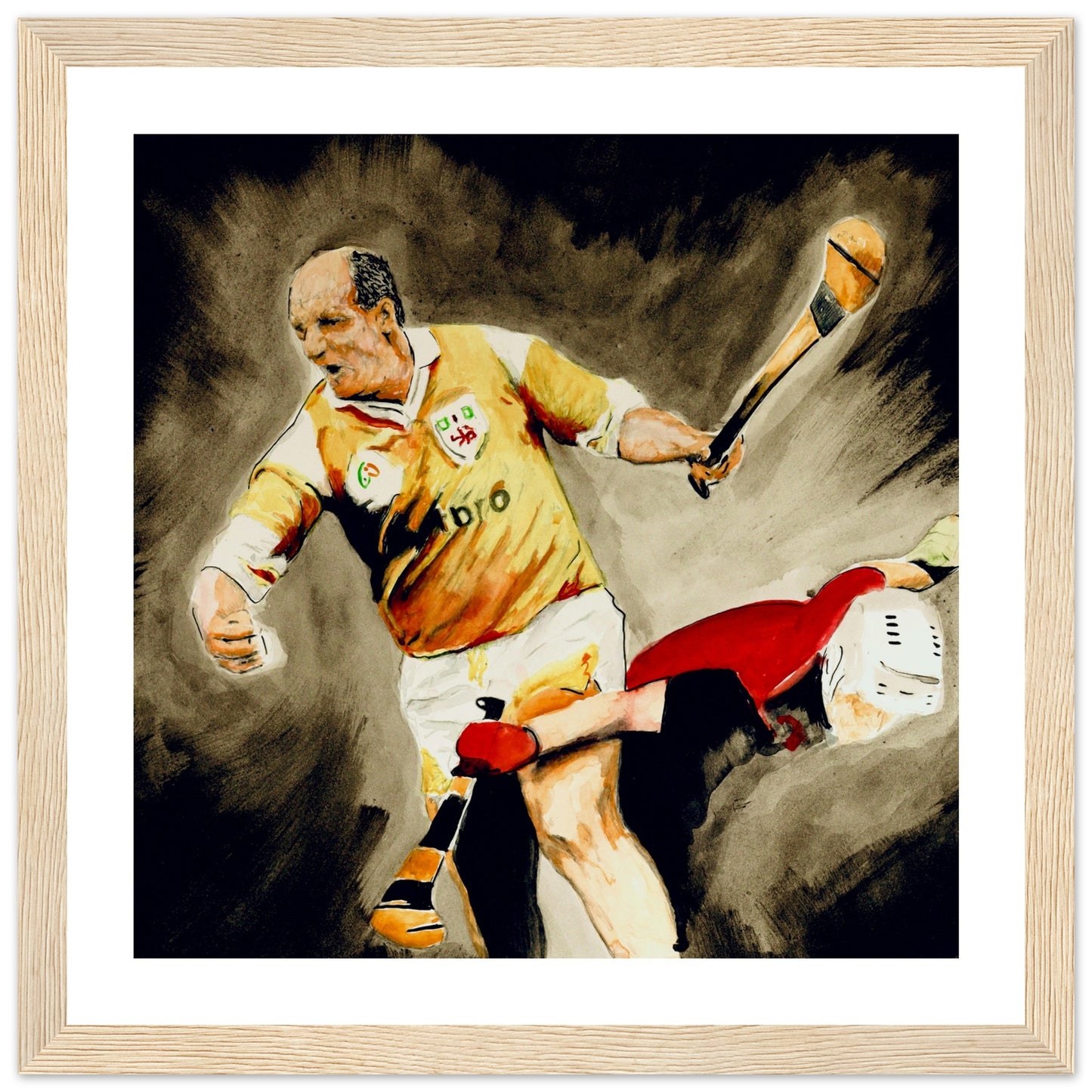 Terence "Sambo" McNaughton framed art print, a captivating tribute to the spirit of GAA sportsmanship and passion for Antrim hurling.