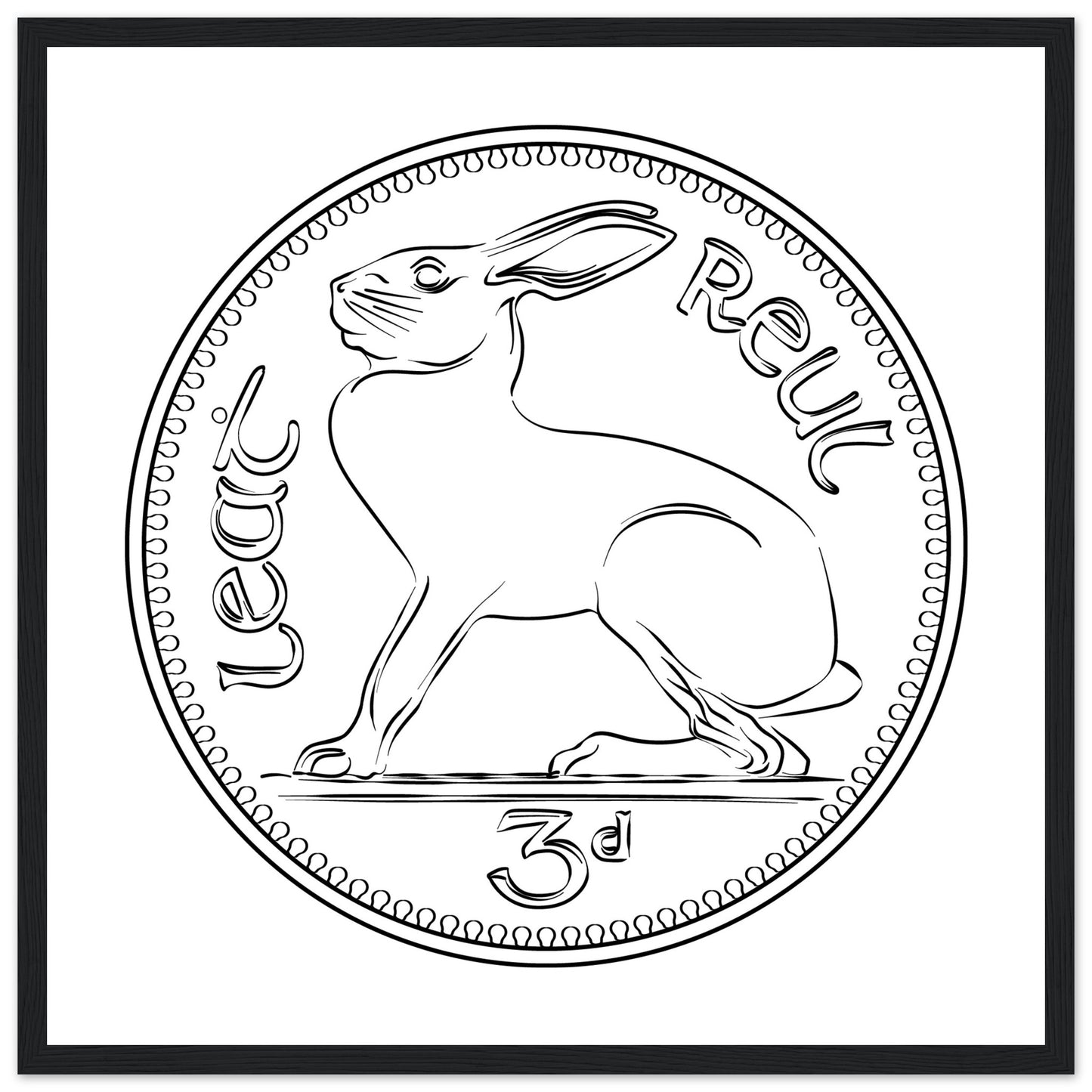 Old Threepence Coin Irish Hare Print