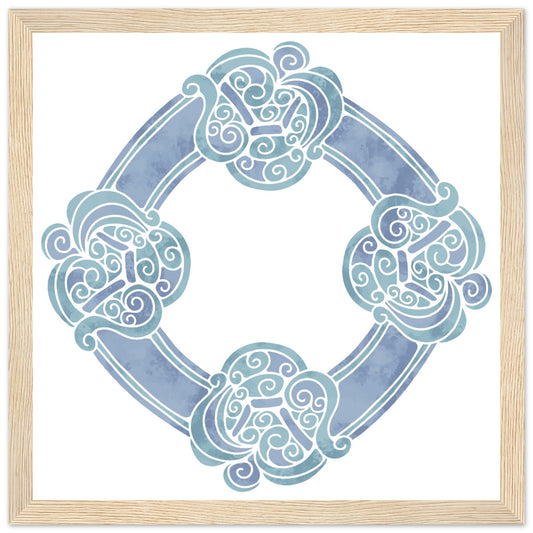 Watercolour Celtic Wheel Knot Blue Print