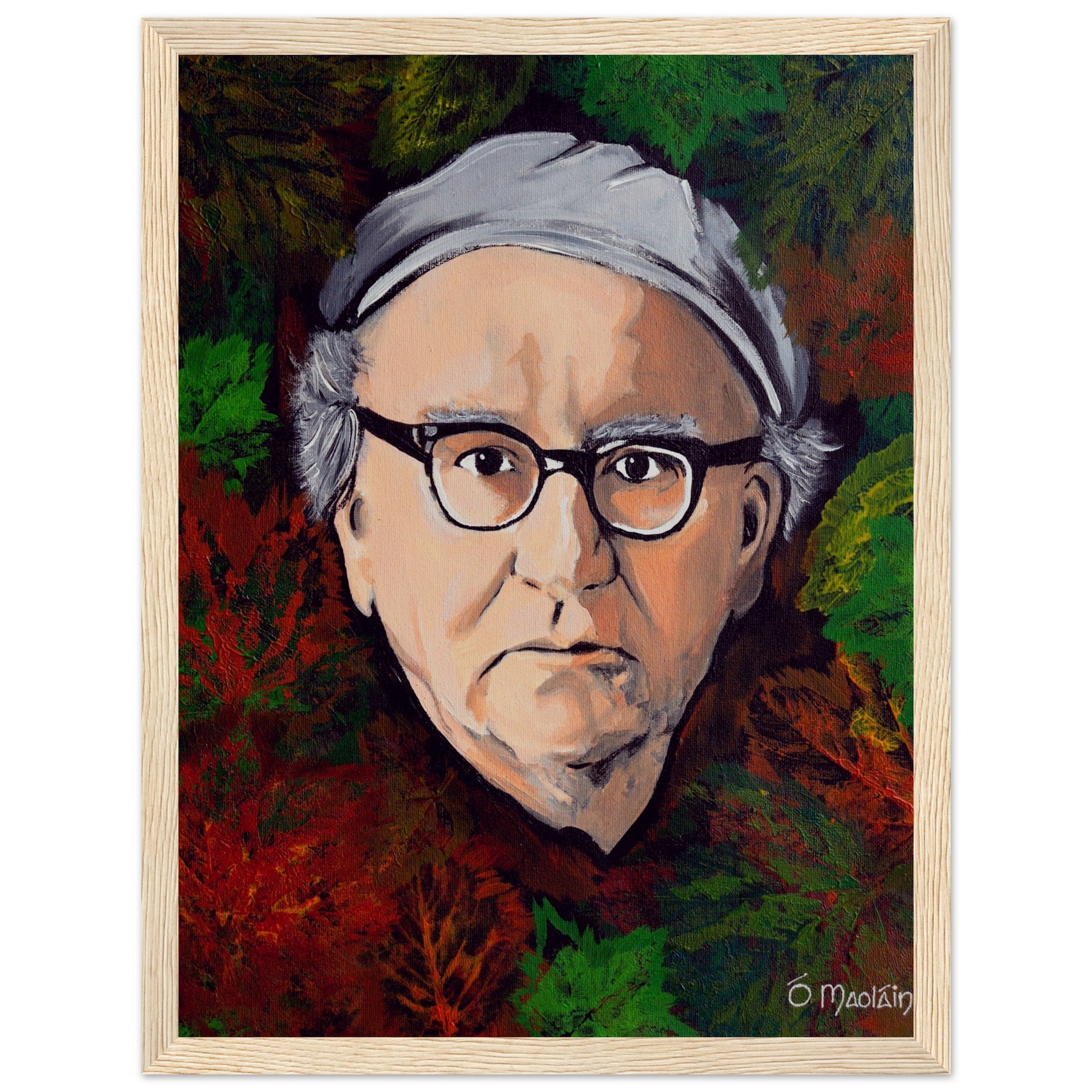 Framed fine art print titled 'Let grief be a fallen leaf' by Ó Maoláin, honoring Patrick Kavanagh's emotive verse with skilled Irish artistry.