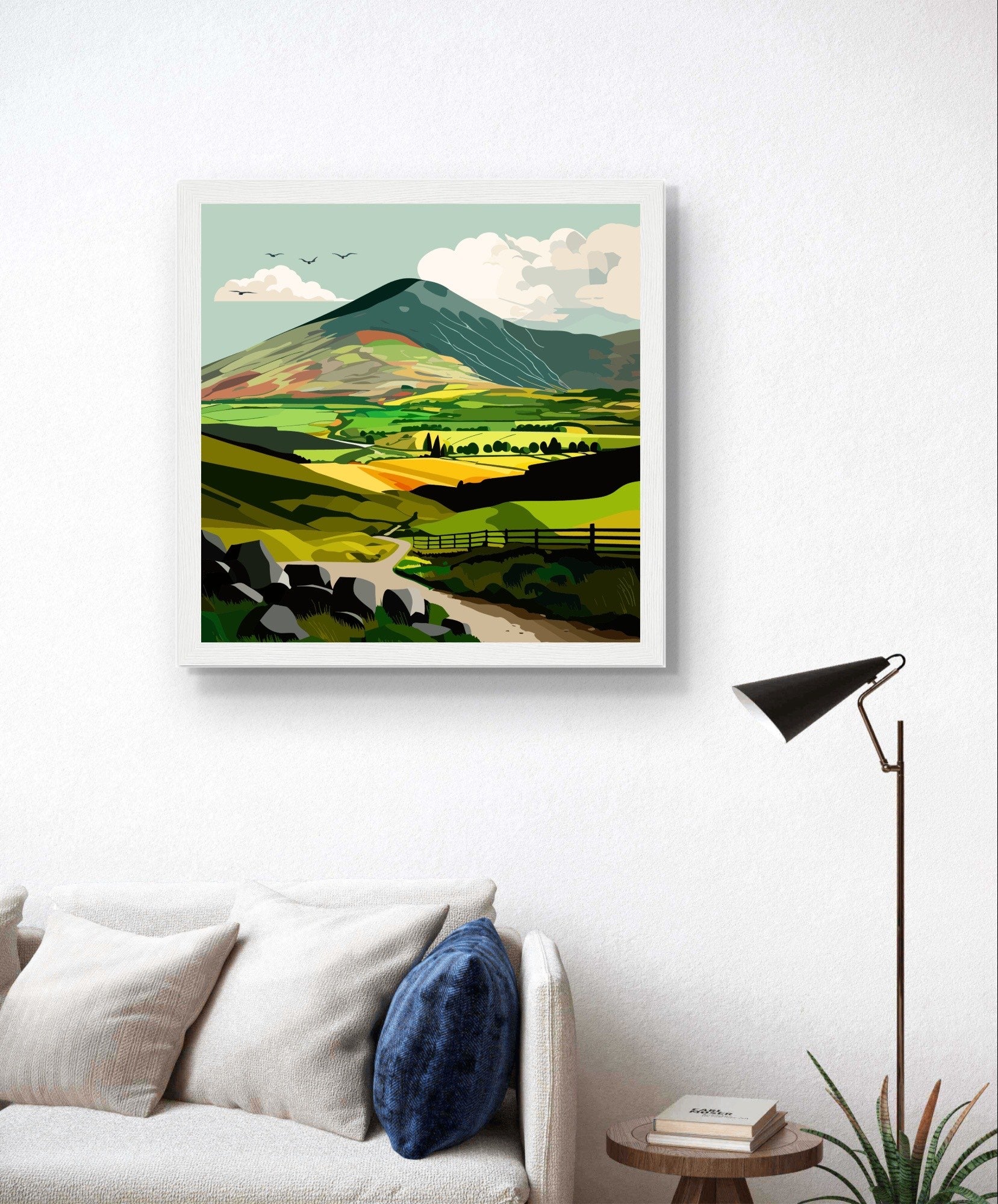 Art print depicting lush green Irish countryside, evoking tranquility and beauty. Ideal for nature lovers longing for the Emerald Isle's serene landscapes.