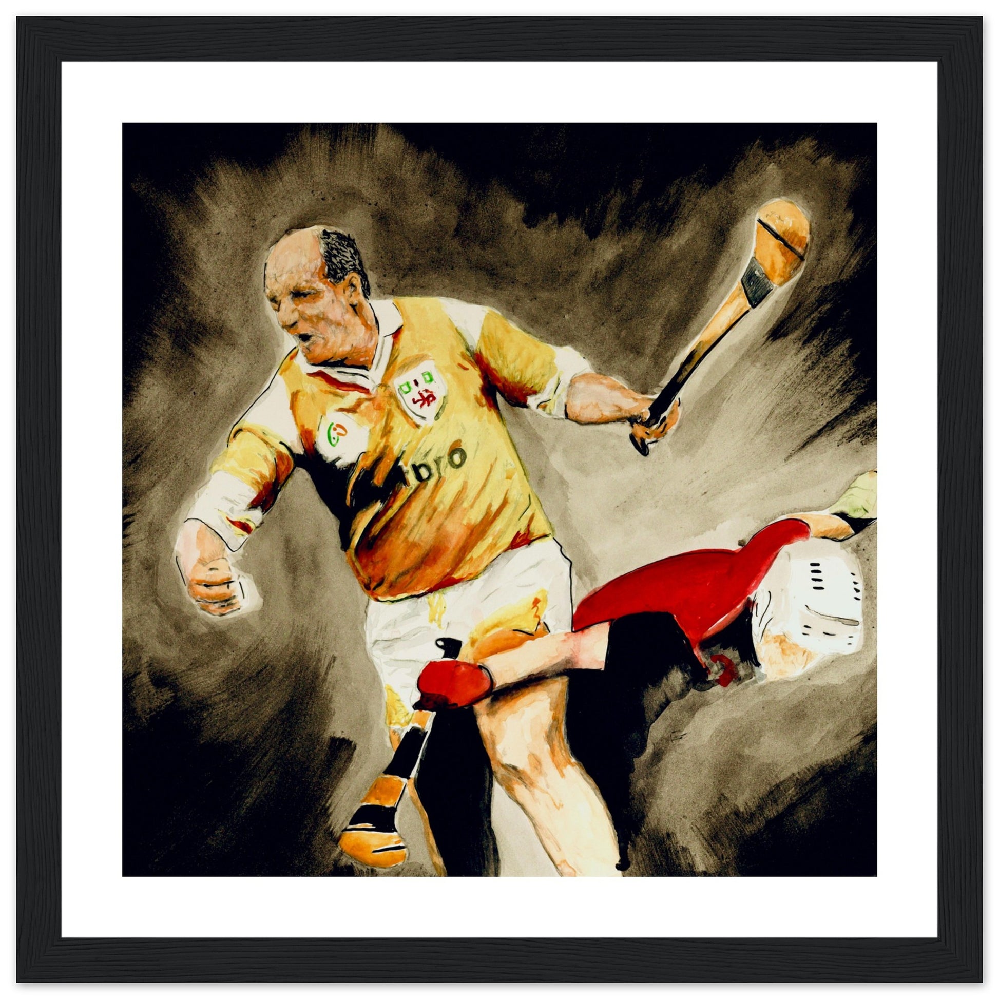 Terence "Sambo" McNaughton framed art print, a captivating tribute to the spirit of GAA sportsmanship and passion for Antrim hurling.