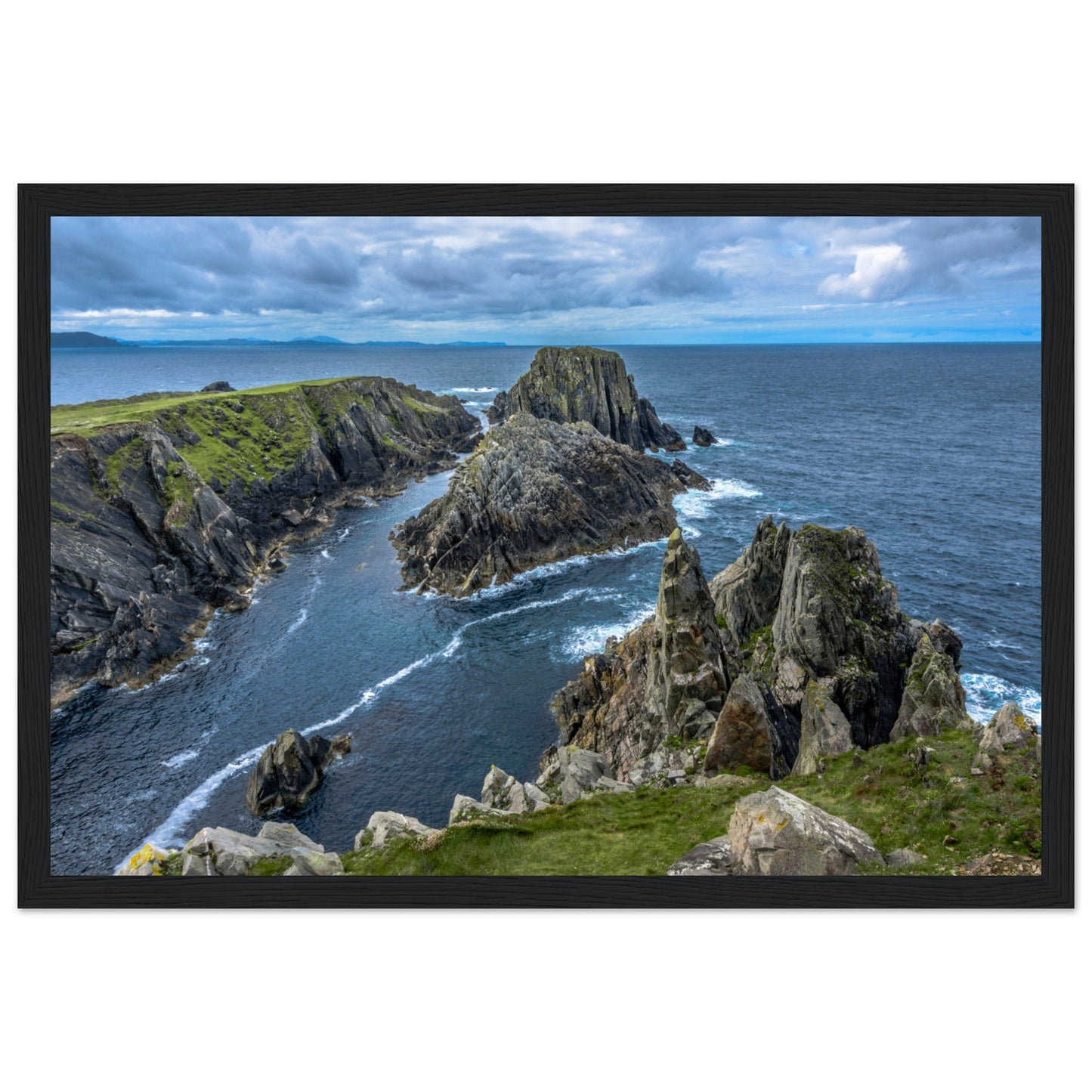 Captivating framed print showcasing the untamed beauty of Ireland's Inishowen Peninsula. Rugged cliffs, sweeping landscapes, and the raw allure of the Wild Atlantic Way.