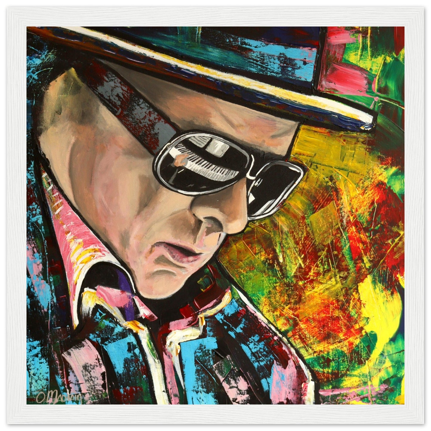 Van Morrison portrait art print by Irish Artist Mullan. Reflects his musical genius & poetic spirit. Tribute to Morrison's legacy, ideal for music & art enthusiasts.