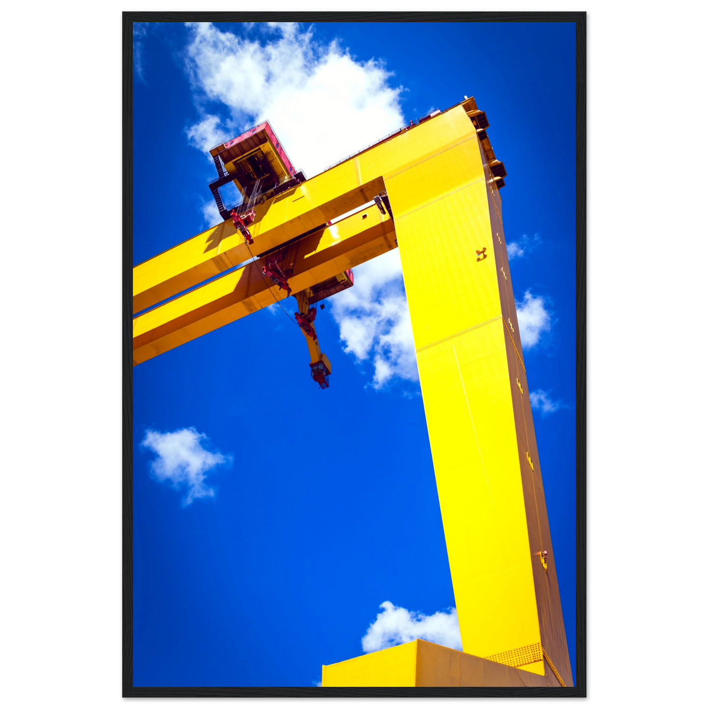 Art print featuring iconic Harland & Wolff cranes in Titanic Quarter, Belfast. Celebrate maritime history with this stunning decor piece.