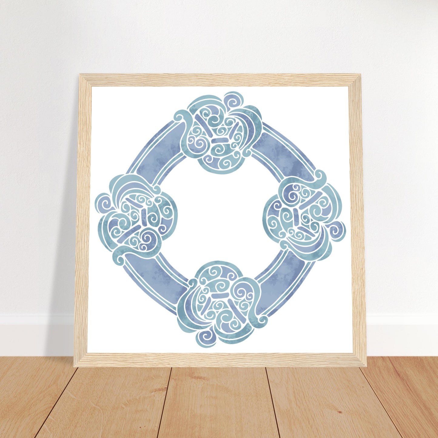 Watercolour Celtic Wheel Knot Blue Print