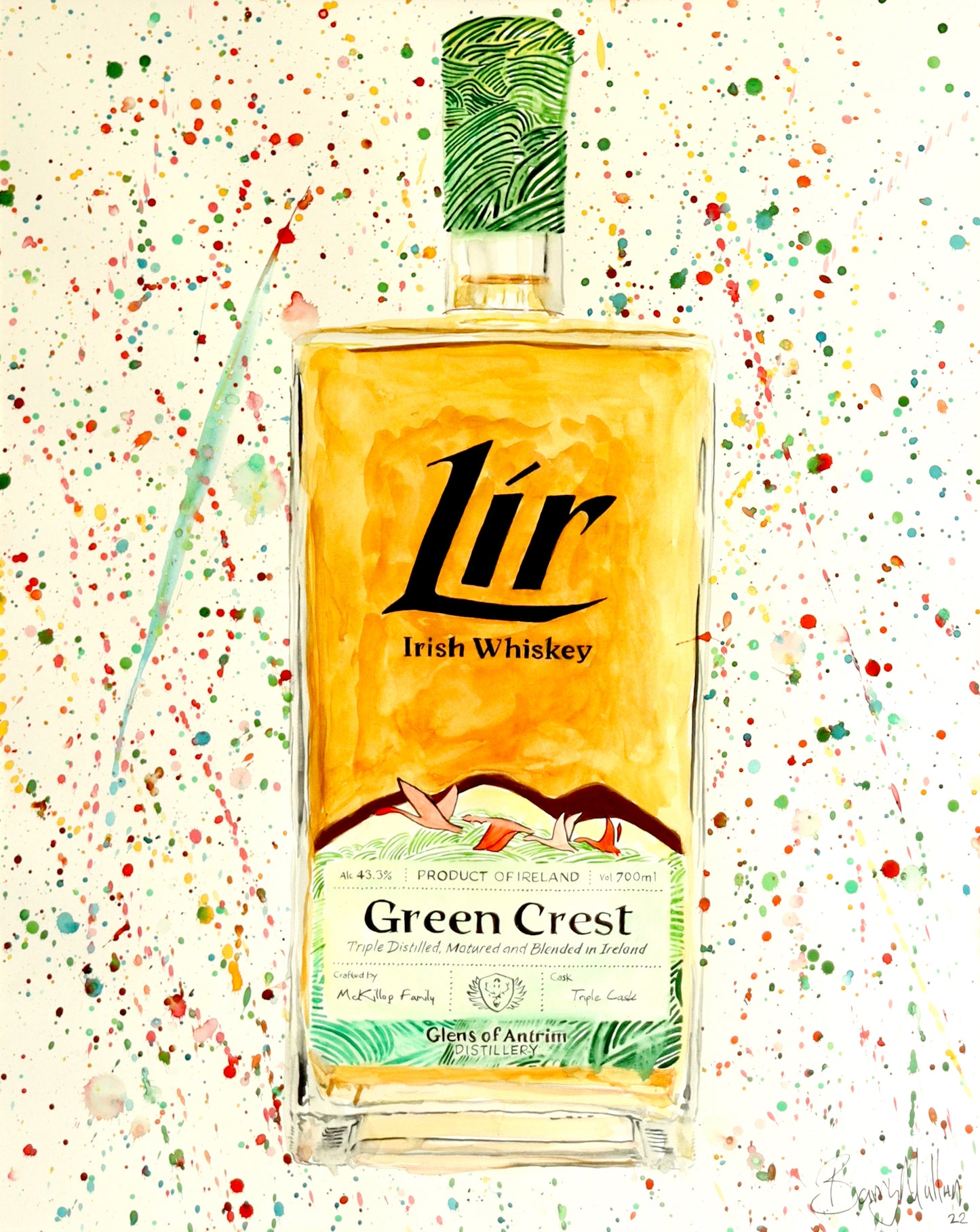 Lír Irish Whiskey Bottle - Original Watercolour Painting by Irish Artist