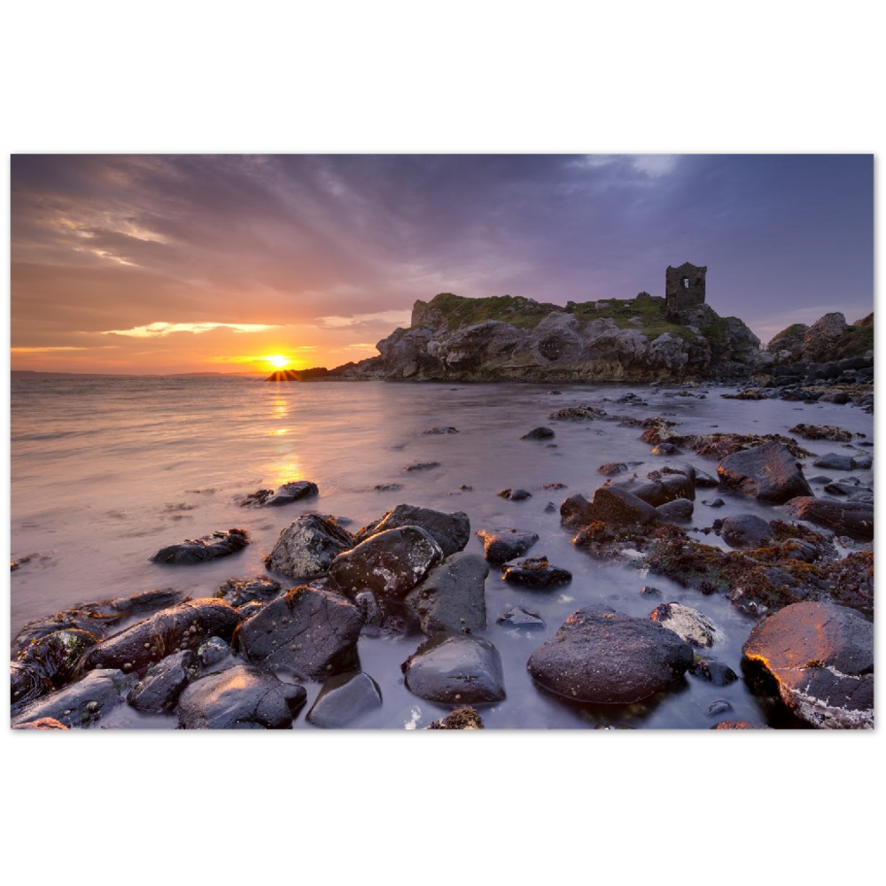 Framed wall art print of Kinbane Castle showcasing dramatic cliffside ruins above the North Atlantic waves. Perfect for adding a touch of Irish history and coastal charm to any space. Ideal for history lovers and those who appreciate Ireland's ancient beauty.